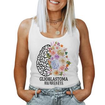Floral Glioblastoma Awareness Month Brain Cancer Women Tank Top Weekend Graphic - Seseable