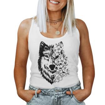 Floral Wolf Lover Vintage Flowers Wolf Face For Wolves Lover Women Tank Top - Monsterry AU