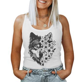 Floral Wolf Vintage Flowers Wolf Face For Wolves Lover For Wolf Lovers Women Tank Top | Mazezy