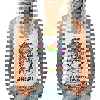 Free Mom Hugs Messy Bun Lgbt Pride Rainbow Women Tank Top | Mazezy