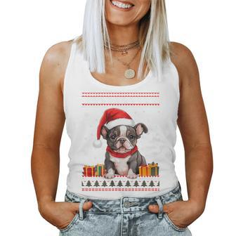 French Bulldog Christmas Santa Hat Ugly Christmas Sweater Women Tank Top - Monsterry CA