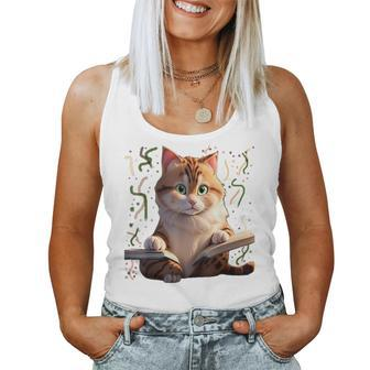 Cats Reading A Book Graphic Cat Kitten Lovers Cat Mom Women Tank Top - Monsterry