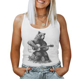 Funny Retro Bear Playing Guitar Muisc Mushroom Mens Bear Women Tank Top Weekend Graphic - Monsterry DE
