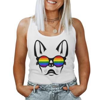 Gay French Bulldog With Rainbow Pride Sunglasses Women Tank Top | Mazezy
