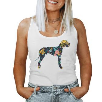 Great Dane Floral Dog Silhouette Graphic Women Tank Top Basic Casual Daily Weekend Graphic - Seseable