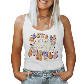 Groovy Let's Go Ghouls Halloween Ghost Outfit For Girl Women Tank Top - Monsterry UK