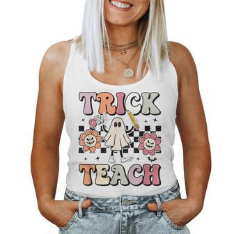 Groovy Teacher Halloween Trick Or Teach Ghost Spooky Season Women Tank Top - Thegiftio UK