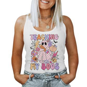 Groovy Teaching My Boos Disco Ball Ghost Halloween Teacher Women Tank Top - Thegiftio UK