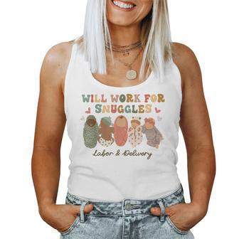 Groovy Will Work For Snuggles Labor & Delivery Nurse Women Tank Top Weekend Graphic - Seseable
