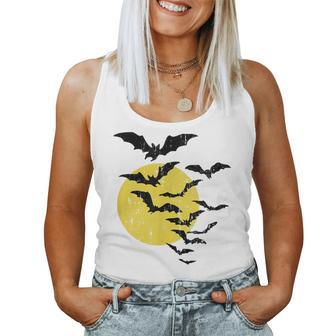 Halloween Bats Moon Retro Vintage Distressed Men Women Kids Moon Women Tank Top | Mazezy