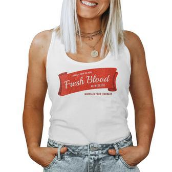 Halloween Scary Fresh Blood Vampire Joke Costume Vintage Women Tank Top | Mazezy
