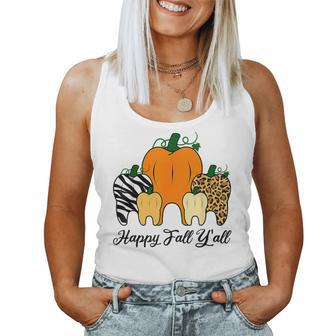 Happy Fall Y'all Pumpkin Tooth Lepard Zebra Halloween Dental Women Tank Top - Monsterry CA