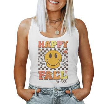 Happy Fall Y'all Retro Smile Face Thanksgiving Autumn Lovers Women Tank Top - Seseable