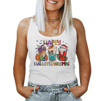 Happy Hallothanksmas Merry Christmas Thanksgiving Halloween Women Tank Top - Seseable