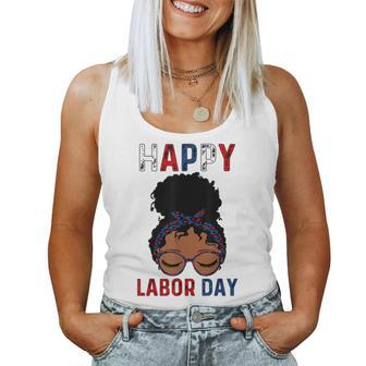 Happy Labor Day Happy Vintage Labor Day Messy Bun Women Tank Top | Mazezy