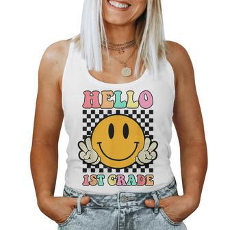 Hello 1St Grade Hippie Smile Face Back To School First Day Women Tank Top - Seseable