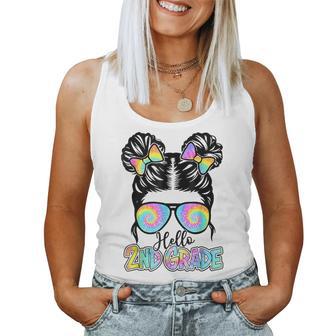 Hello 2Nd Grade Messy Bun Girls Tie Dye Cute Back To School Women Tank Top Weekend Graphic - Thegiftio UK