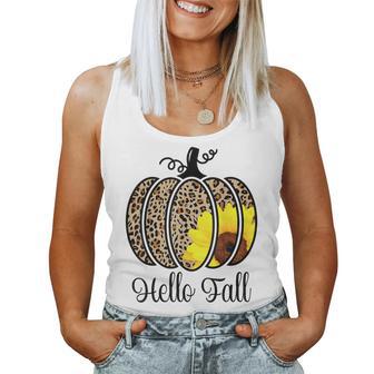 Hello Fall Sunflower Pumpkin Fall Y'all Leopard Autumn Women Tank Top - Monsterry