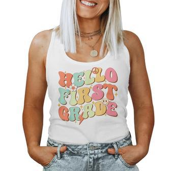 Hello First Grade Retro Groovy Team 1St Grade Back To School Women Tank Top Weekend Graphic - Seseable