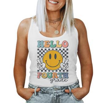 Hello Fourth Grade Retro Smile Team 4Th Grade Back To School Women Tank Top Weekend Graphic - Seseable