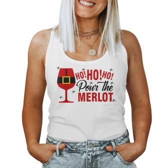 Ho Ho Ho Pour The Merlot Christmas Wine Lover Women Tank Top | Mazezy