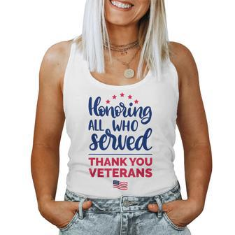 Honoring All Who Served Thank You Veterans Day Women Women Tank Top | Mazezy