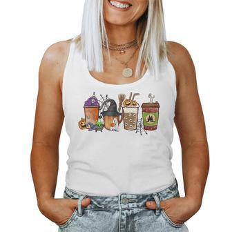 Horror Fall Coffee Latte Pumpkin Spice Iced Halloween Outfit For Coffee Lovers Women Tank Top | Mazezy