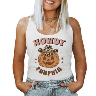 Howdy Pumpkin Leopard Rodeo Western Fall Southern Halloween Halloween Women Tank Top | Mazezy
