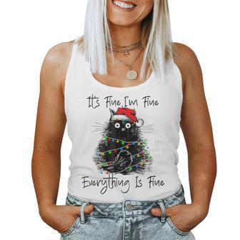 Its Fine I'm Fine Everything Is Fine Christmas Black Cat Women Tank Top - Thegiftio UK