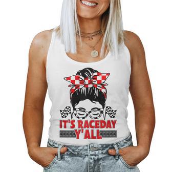 Its Race Day Yall Checkered Flag Racing Messy Bun Women Women Tank Top Basic Casual Daily Weekend Graphic - Thegiftio UK