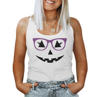 Jack O Lantern Pumpkin Face Glasses Halloween Girls Women Tank Top - Monsterry UK