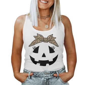 Jack O Lantern Pumpkin Leopard Face For Girls Halloween Women Tank Top | Mazezy
