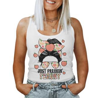 Just Freakin Peachy Peach Messy Bun Girl Summertime Women Tank Top Weekend Graphic - Monsterry AU