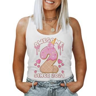Kids Birthday Girl 2 Years Old Ice Cream Awesome Since 2021 Women Tank Top Weekend Graphic - Monsterry DE
