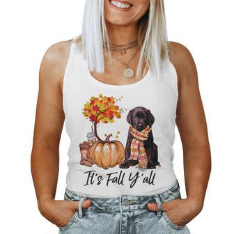 Labrador It's Fall Y'all Pumpkin Tree Coffee Chocolate For Coffee Lovers Women Tank Top | Mazezy