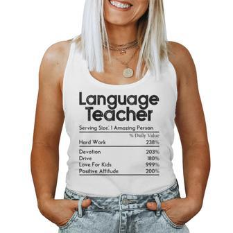 Language Teacher Nutrition Facts Teachers Women Tank Top | Mazezy