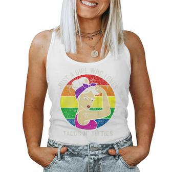 Lgbt Gay Pride Parade Lesbian Girl Loves Tacos And Titties Women Tank Top | Mazezy