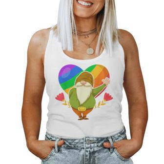 Lgbt Pride Nordic Gnome Rainbow Flag Heart Garden Gnome Women Tank Top | Mazezy
