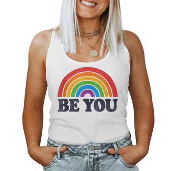 Lgbtq Be You Gay Pride Lgbt Ally Rainbow Flag Retro Vintage Women Tank Top | Mazezy