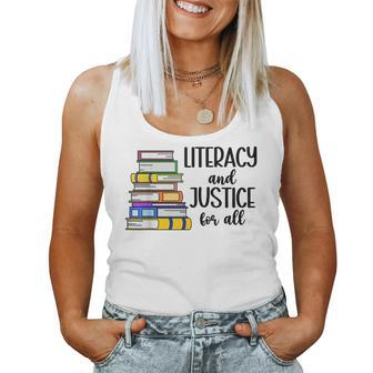 Literacy And Justice For All Reading Teacher Back To School Women Tank Top - Thegiftio UK