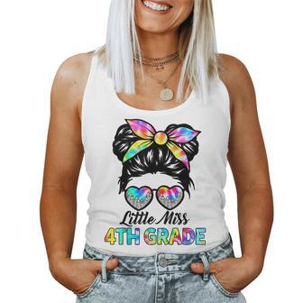 Little Miss Fourth 4Th Grade Girls Messy Bun Back To School Women Tank Top Weekend Graphic - Seseable