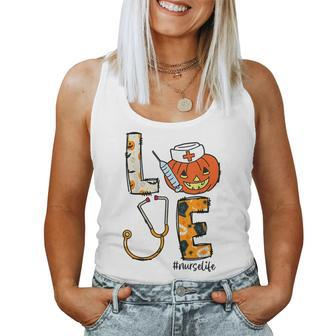 Love Nurse Pumpkin Leopard Fall Halloween Thanksgiving Women Halloween Women Tank Top | Mazezy