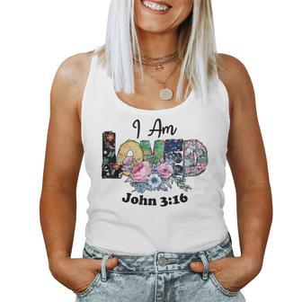 I Am Loved Scripture Quote Inspirational Faith Boho Floral Faith Women Tank Top | Mazezy