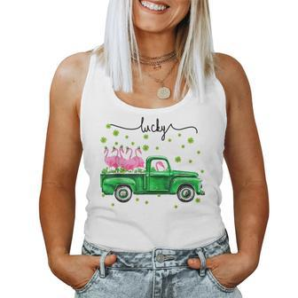 Lucky Flamingos Driving Truck Lucky St Patricks Day Women Tank Top | Mazezy