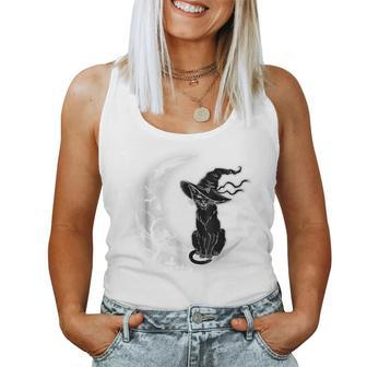 Moon Halloween Scary Black Cat Costume Witch Hat Women Tank Top - Monsterry AU