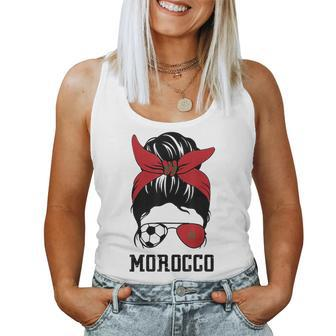 Moroccan Soccer Girl Mom Messy Bun Morocco Football Fan Women Tank Top | Mazezy CA