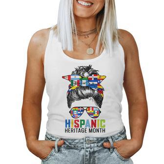 National Hispanic Heritage Month Messy Bun Latin Flags Women Tank Top | Mazezy DE