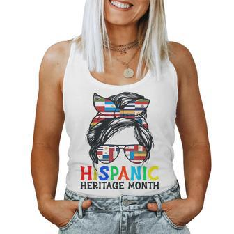 National Hispanic Heritage Month Messy Bun Latin Flags Women Tank Top - Thegiftio UK
