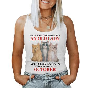 Never Underestimate An Old Lady Who Loves Cats October Women Tank Top Basic Casual Daily Weekend Graphic - Seseable
