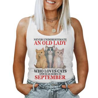 Never Underestimate An Old Lady Who Loves Cats September Women Tank Top Basic Casual Daily Weekend Graphic - Seseable